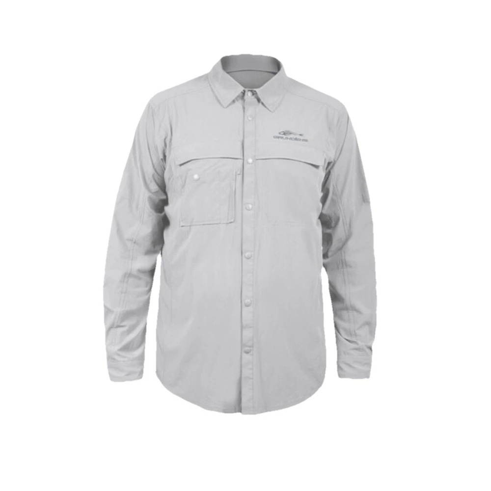 Grundens Men's Hooksetter Long Sleeve Technical Fishing Shirt Glacier Grey 3XL